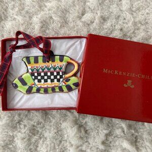 Vintage McKenzie-Childs Handpainted Ceramic Teapot Ornament